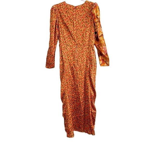 CeliaB Kazbek Long Puff Sleeve Printed Midi Dress Multicolor Women's Size Large - Picture 5 of 11